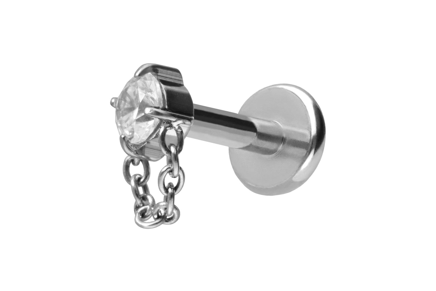 Titan Labret Piercing mit Push Fit KRISTALL + KETTE